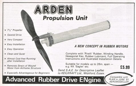 First advert for Arden geared rubber drive unit June 1981 Aeromodeller.jpg