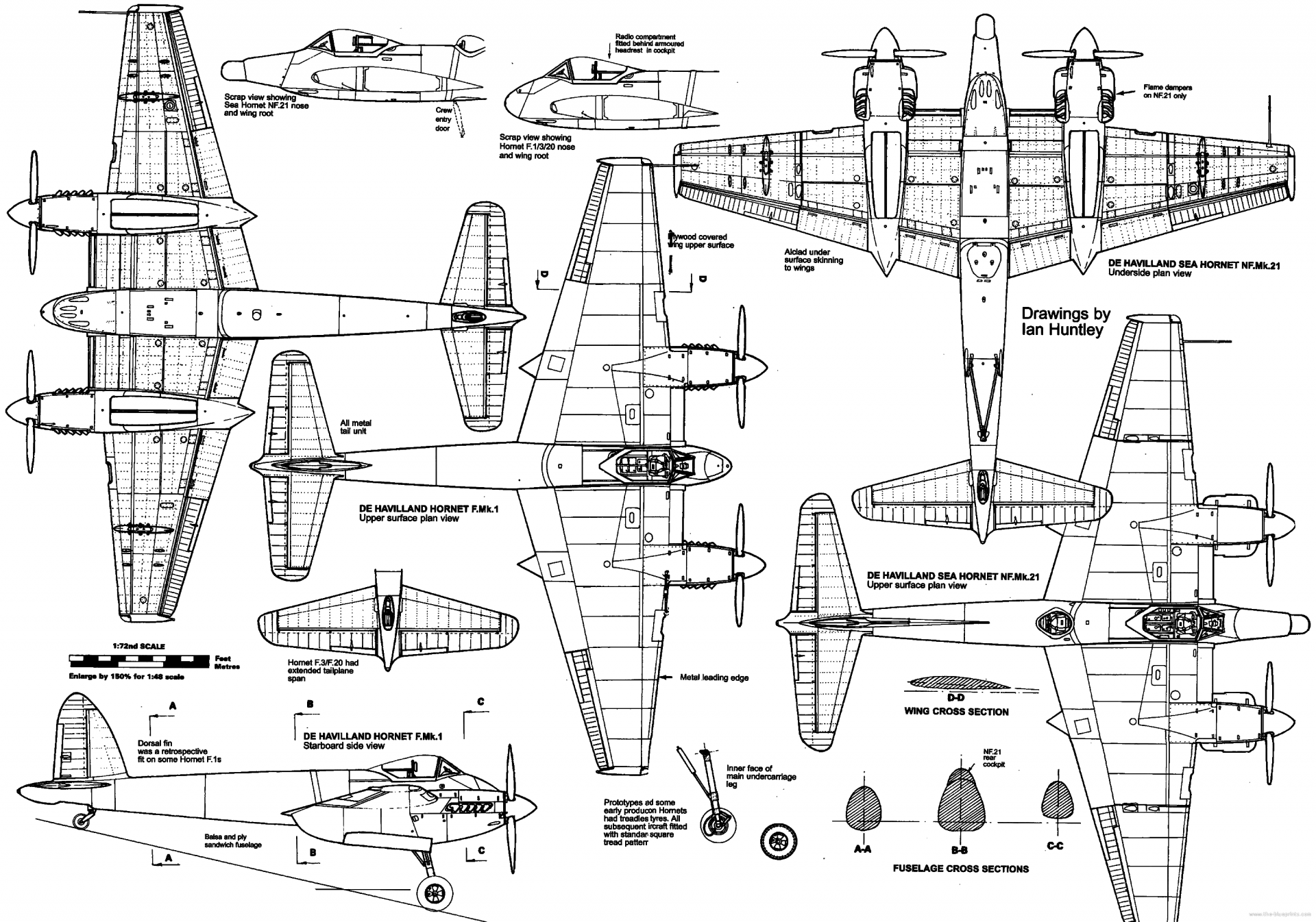 de Havilland Hornet Blueprint - Download free blueprint for 3D modeling.png